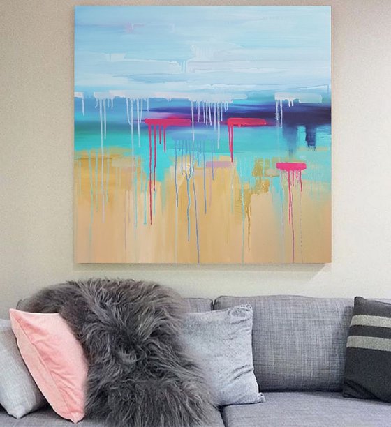 Abstraction Cote d'Azur, 70×70 cm, original, FREE SHIPPING