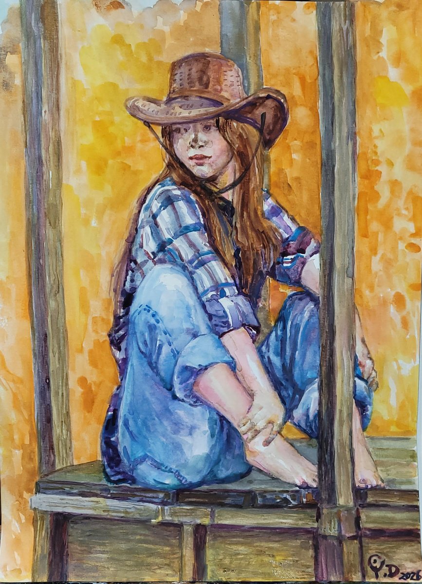 Illustrative Watercolour , A Cowgirl By Qi Debrah, 11 X 14, Artwork For Sale On Artfinder