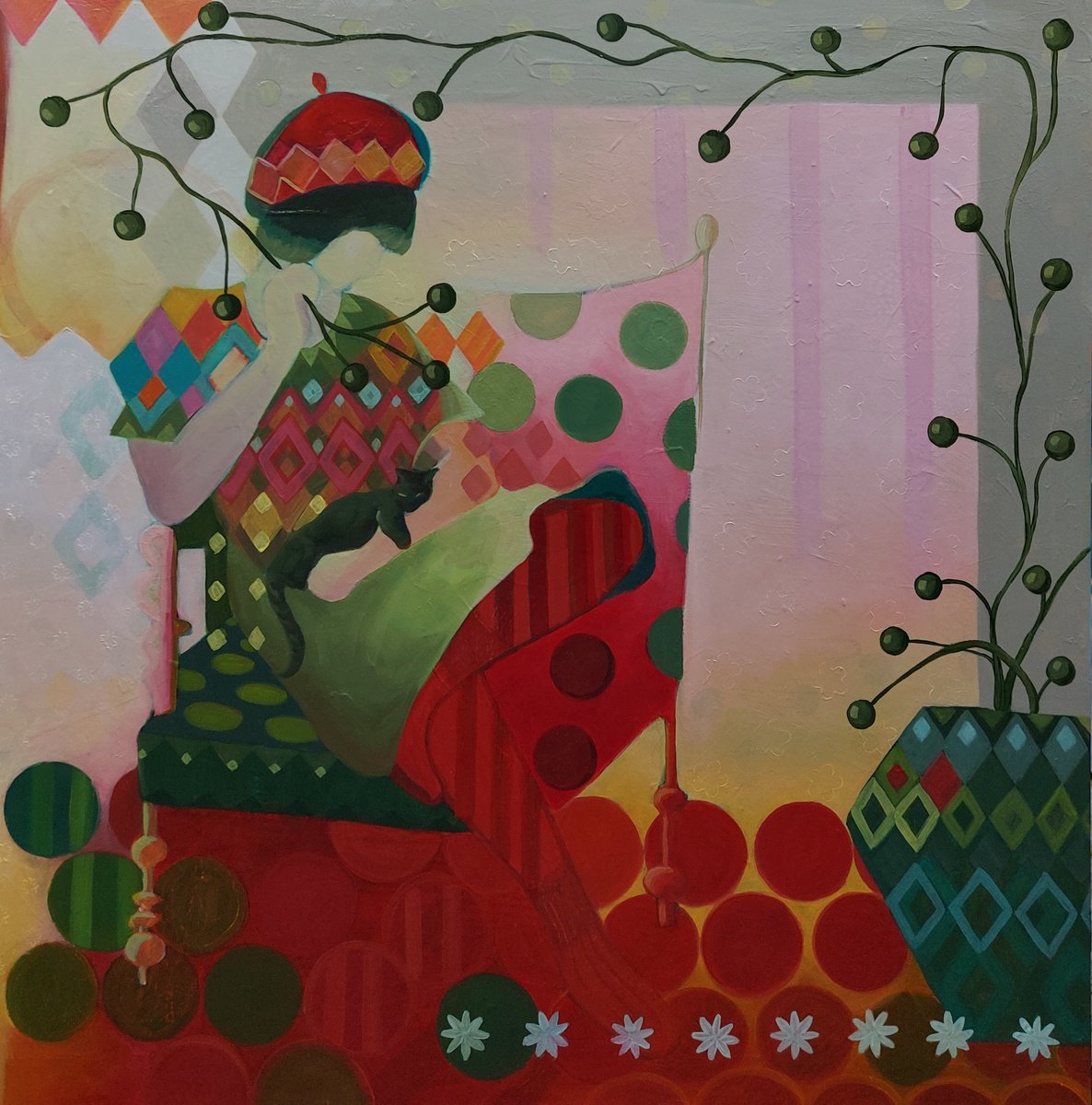 Illustrative Portrait Oil Painting By Gitti Gv, 30 X 30, Mysterious Kind Of Folk, Original Artwork