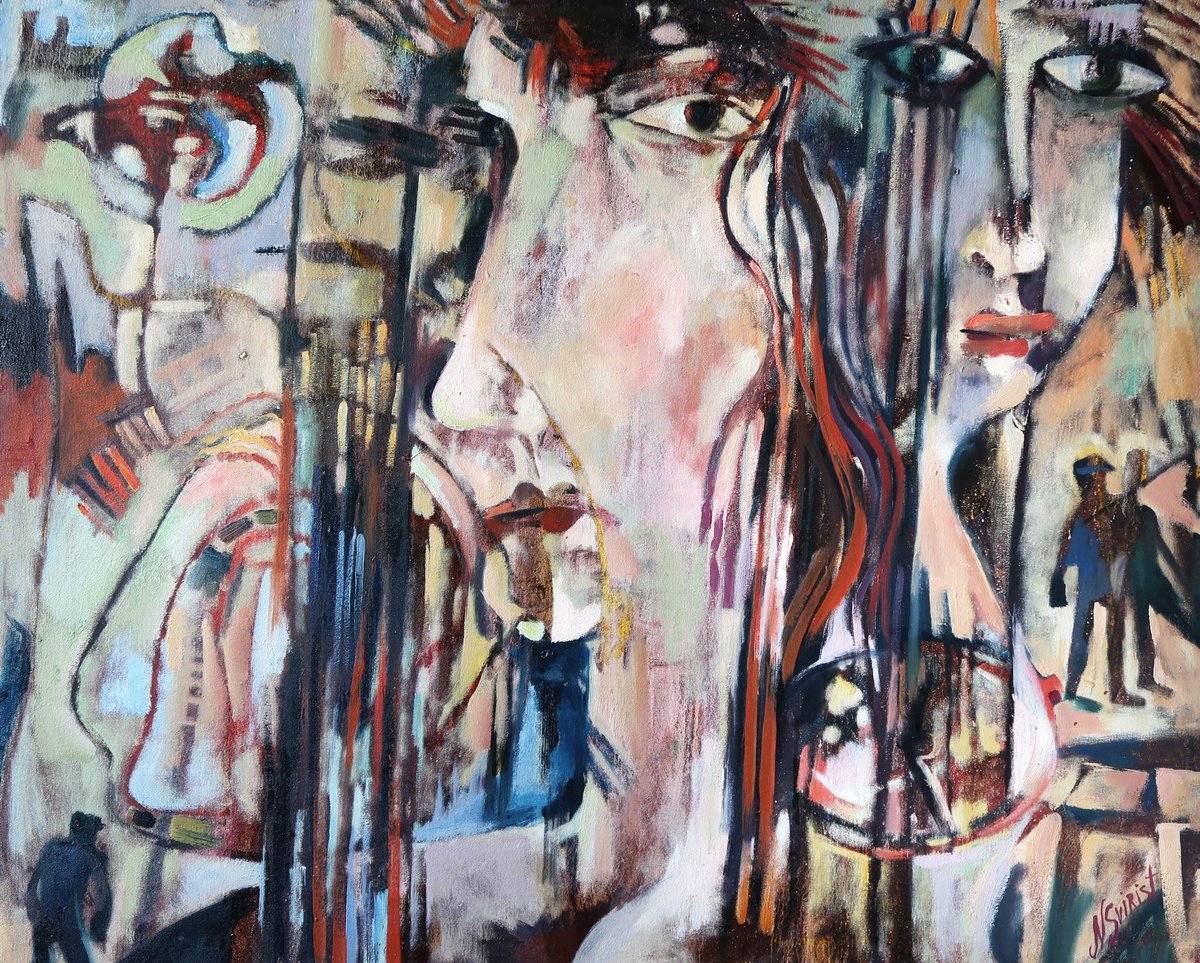 Expressive Portrait Oil Painting By Nikifor Swiristuhin, 39 X 31", Night Treasures., Original Artwork