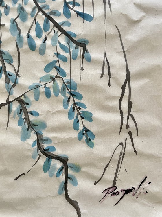 Blue Creeper - Chinese brush painting study