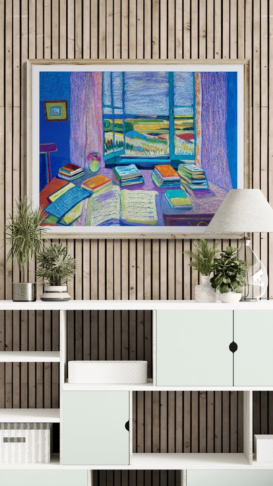 Interior with Books and an Open Window