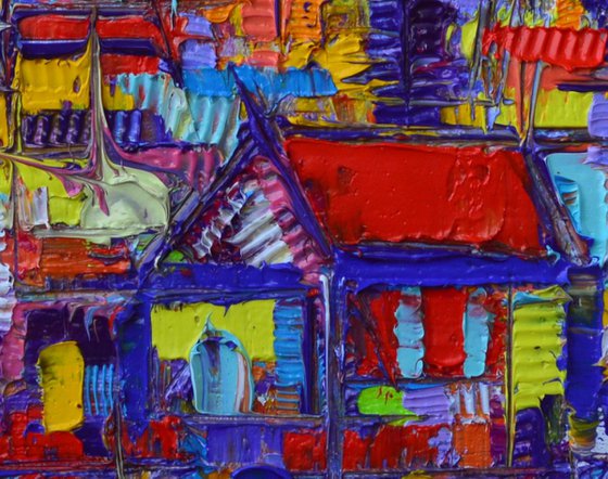 BARCELONA ABSTRACT CITYSCAPE 5 - SAGRADA FAMILIA IN LIGHT  impasto contemporary impressionist palette knife oil painting