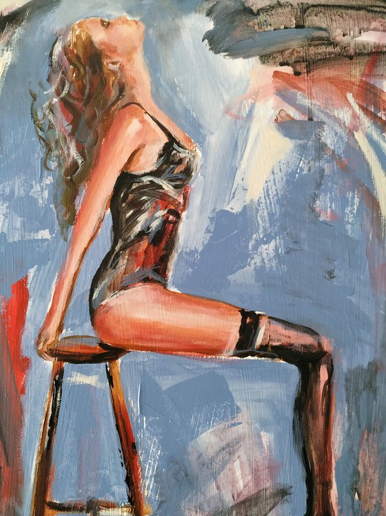 Personal Moment III -Woman Painting on MDF