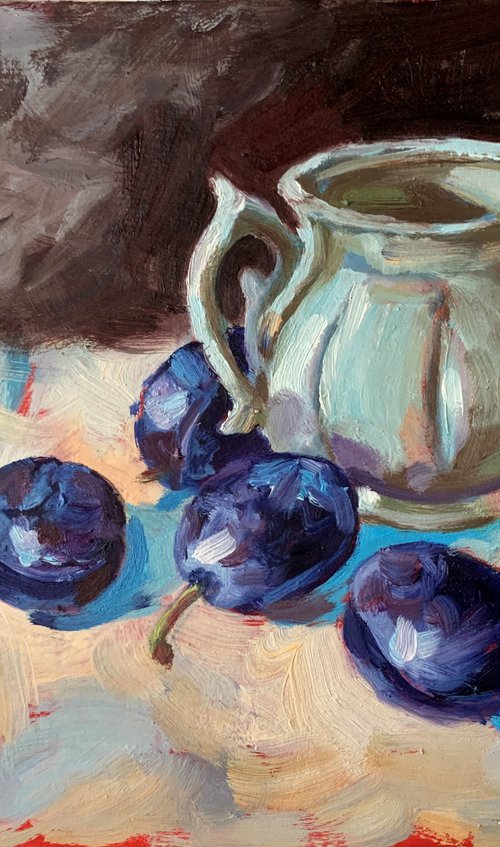 Still  life with plums. by Vita Schagen