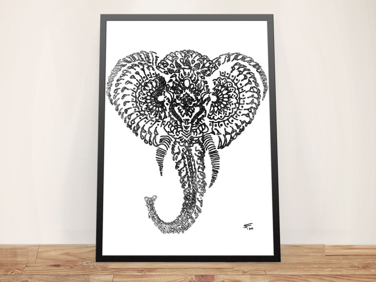 Black Elephant, Framed Artwork, 16 x20 inches, by Jeff Kaguri