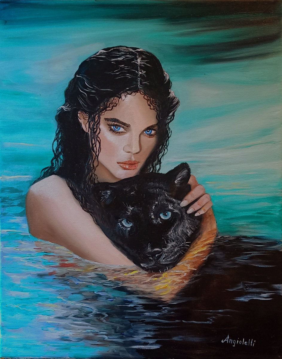 Photorealistic Portrait Oil Painting By Anna Rita Angiolelli, 16 X 20, Black Panther, Original Artwork