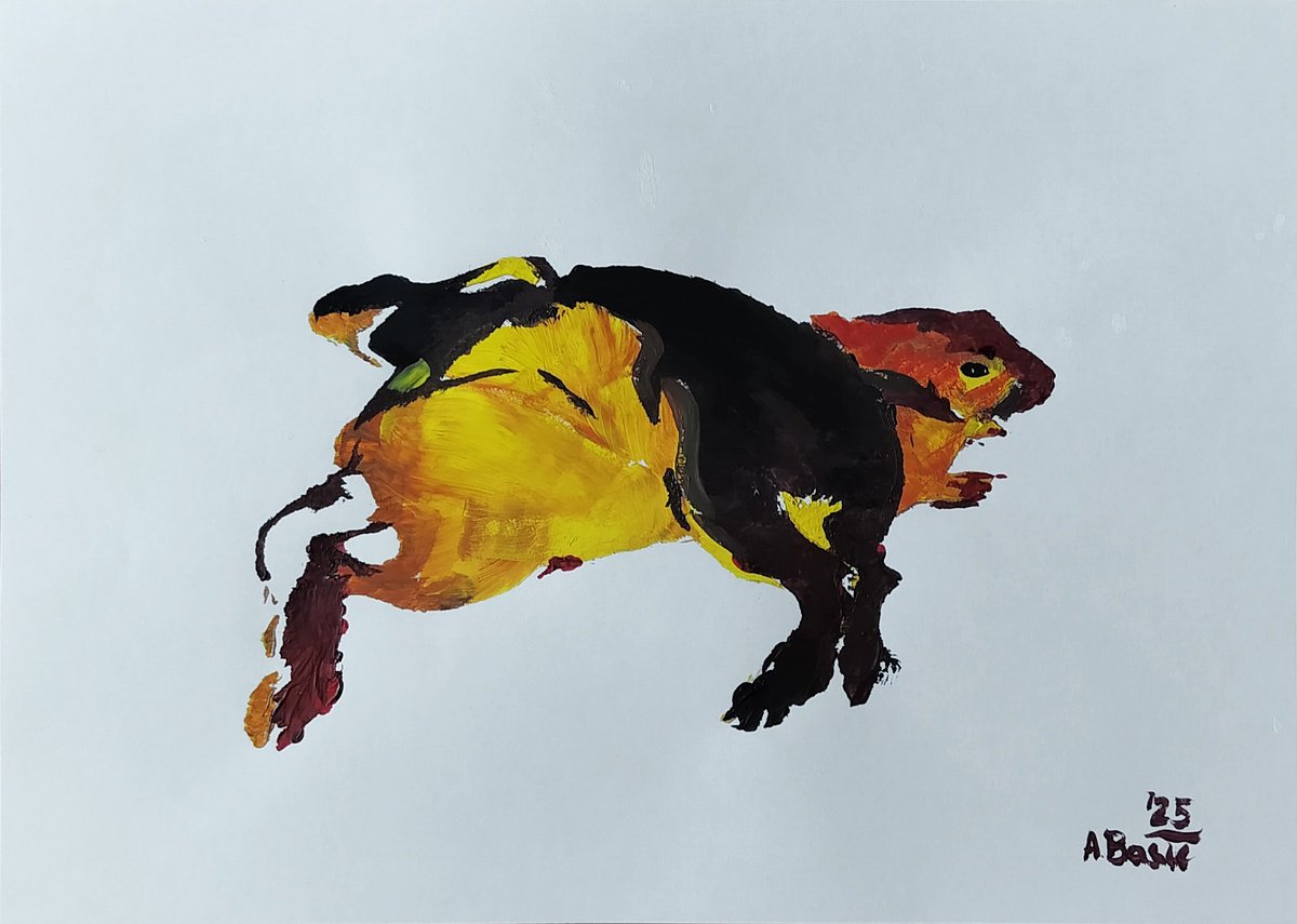 Expressive Animal Acrylic Painting By Aleksandar Basic, 17 X 12, Two D, Original Artwork