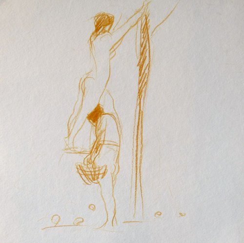 Adam and Eve, pencil drawing, 30x30 cm by Frederic Belaubre