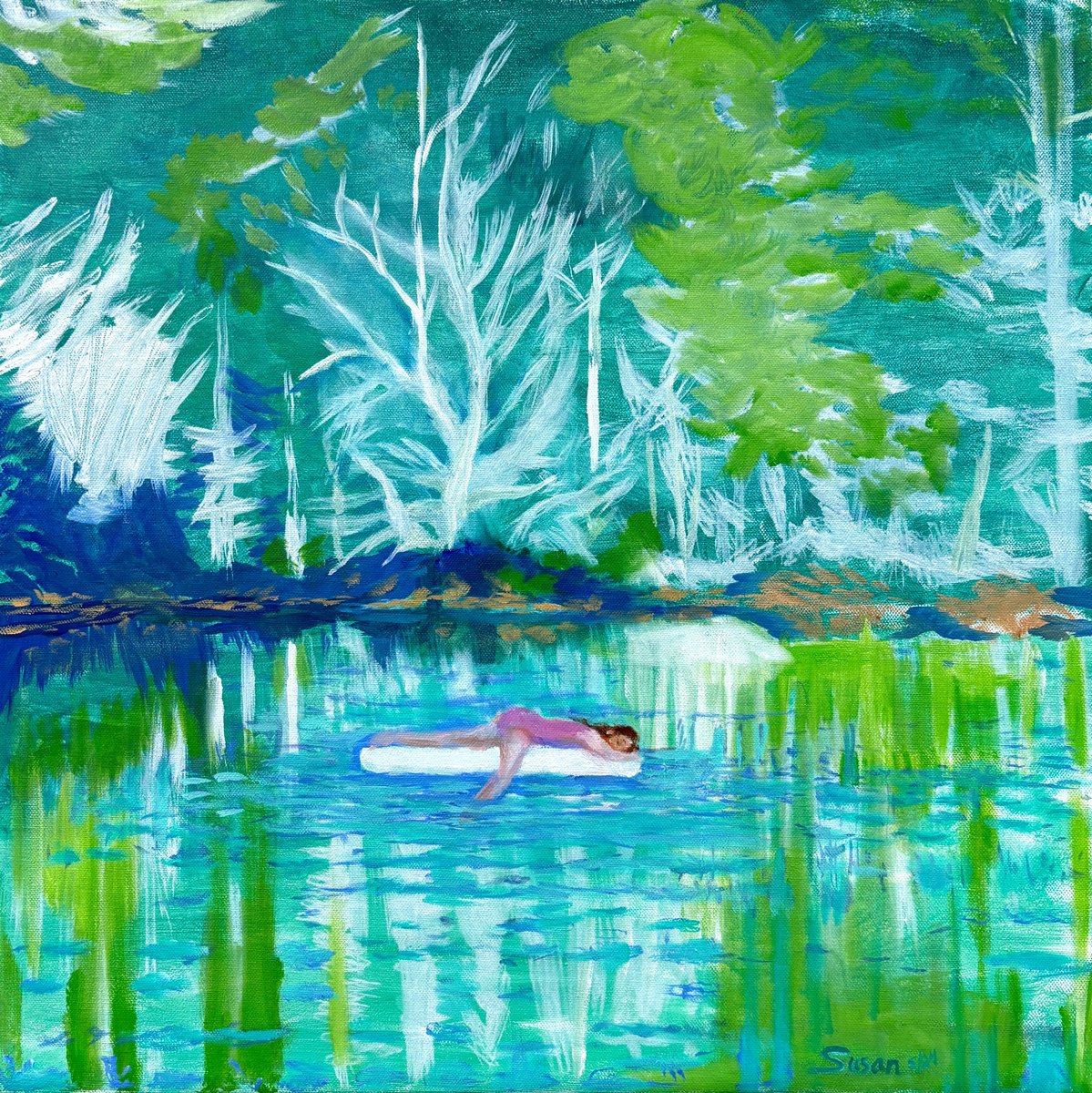 Expressive Landscape Oil Painting By Susan Stewart, 20 X 20", Floating, Original Artwork