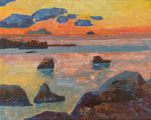 Pacific sunset oil seascape by Padmaja Madhu