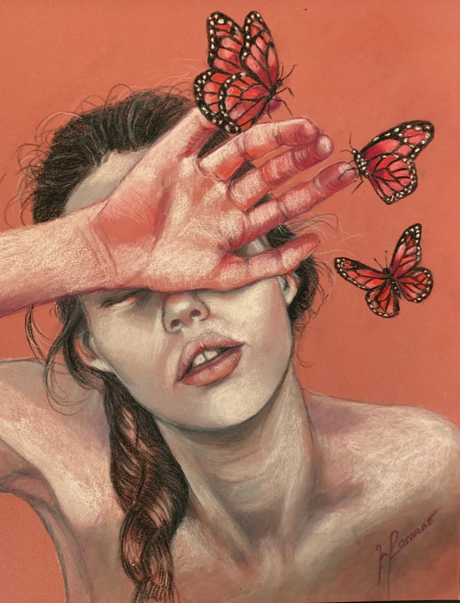 Expressive Portrait Pastel Drawing By Maria Romano, 10 X 12", Unseen Beauty, Original Artwork