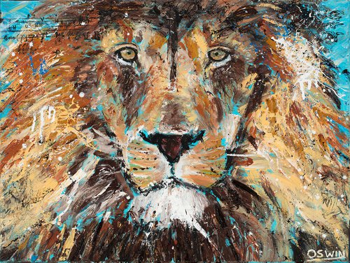 CECIL THE LION KING - 60 x 80 cm. - Oswin Gesselli - Series Hidden Treasures - male lion, wild cats art by Oswin Gesselli