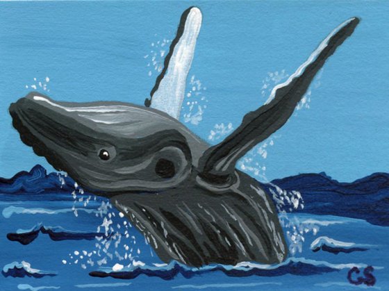 ACEO ATC Original Miniature Painting Humpback Whale Marine Wildlife Art-Carla Smale