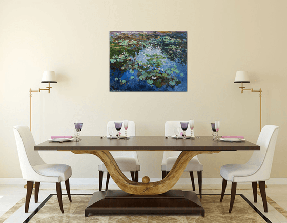 White Water Lilies - Impasto Original Oil painting 90 x 70 cm