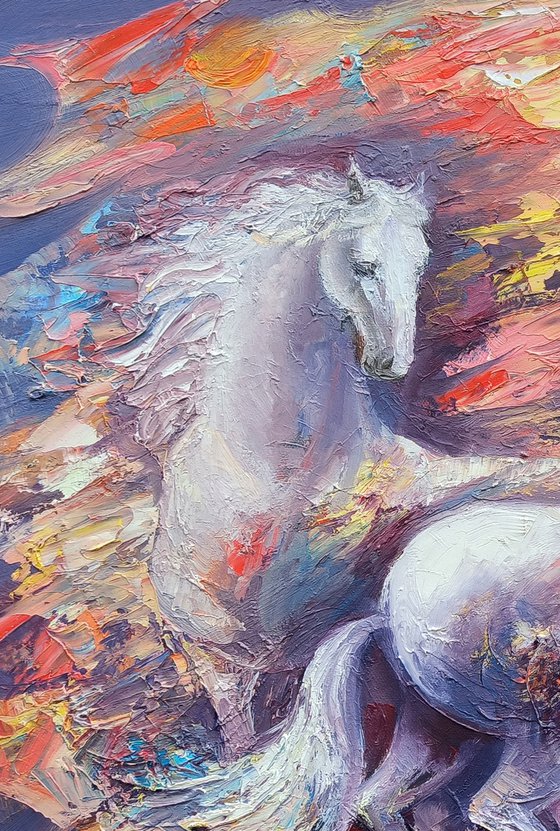 White horses (60x70cm, oil painting, ready to hang)