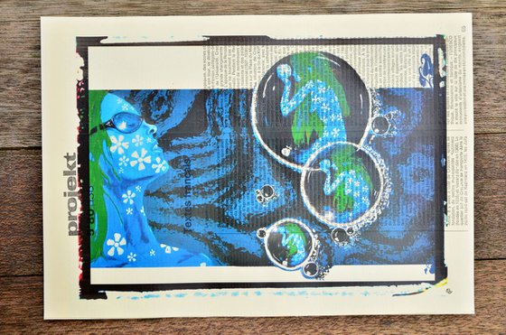 Water Lady - Collage Art on Vintage Page