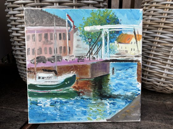 Yacht by drawbridge in Goes