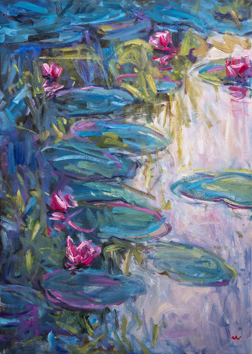 Expressive Landscape Oil Painting By Vasyl Moldavchuk, 20 X 28", Lily Pond, Original Artwork