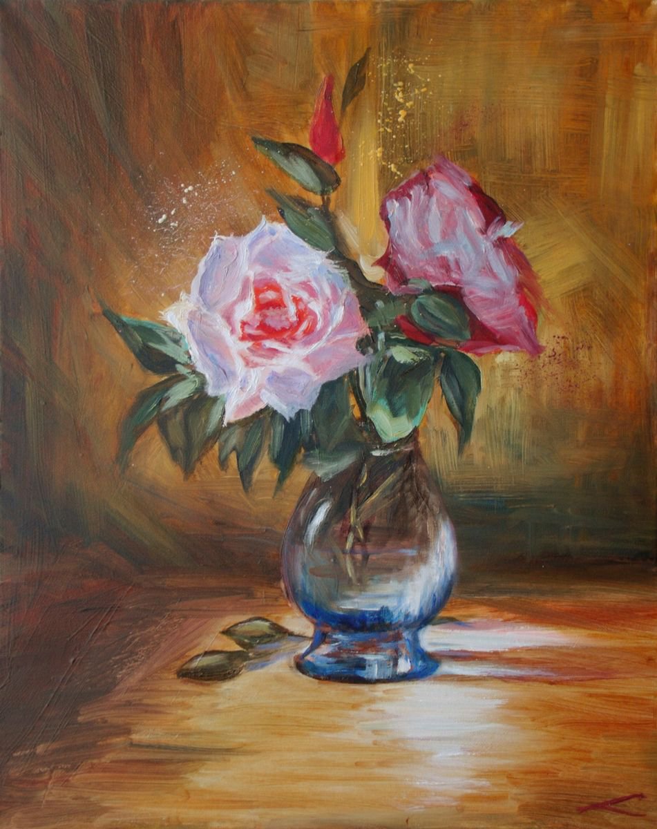 Impressionistic Botanical Oil Painting By Elena Sokolova, 16 X 20, Roses, Original Artwork