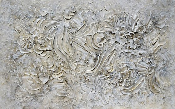 Sanibel Island Shelling. Abstract Beige, Gray, Taupe, Silver Textured 3D Art, Coastal Painting