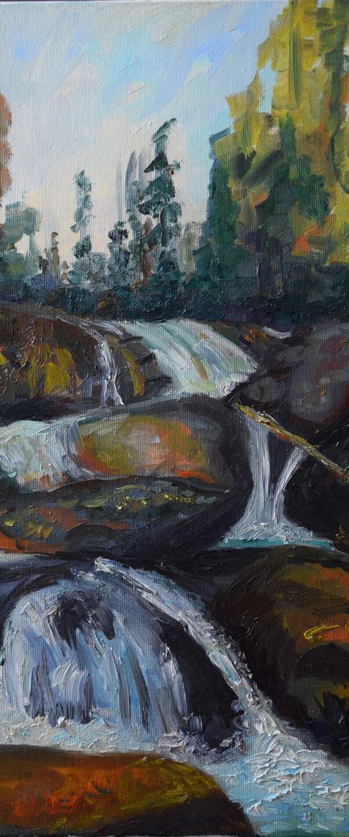 Oil painting Waterfall in High Tatras, Slovakia by Kate Grishakova