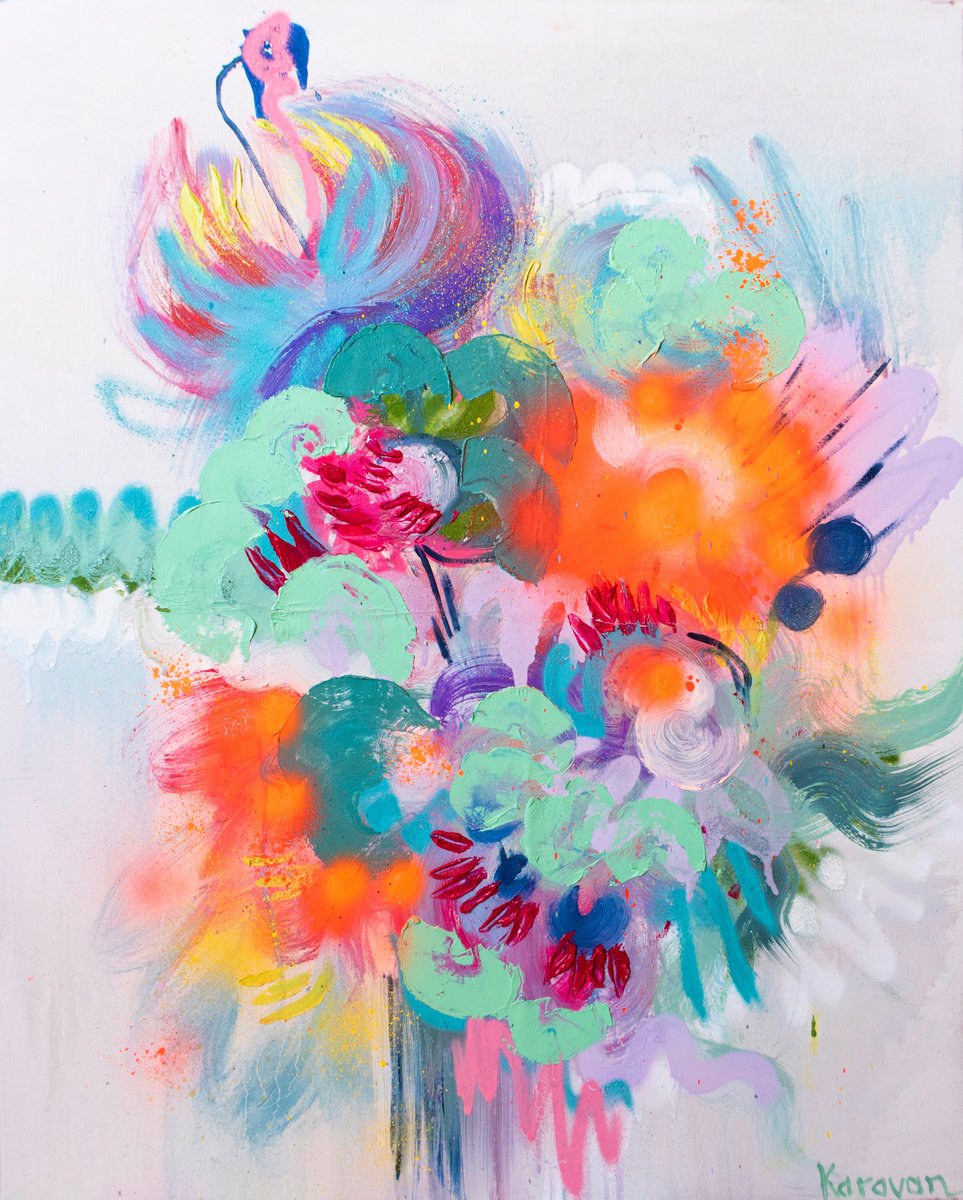 Abstract Botanical Oil Painting By Nataliia Karavan, 24 X 30", Sensual Pleasure, Original Artwork