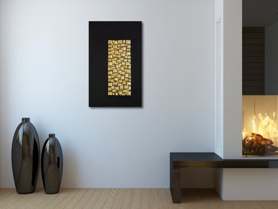 Translated Geometry #2 | Black and Gold Abstract 3D Wall Art