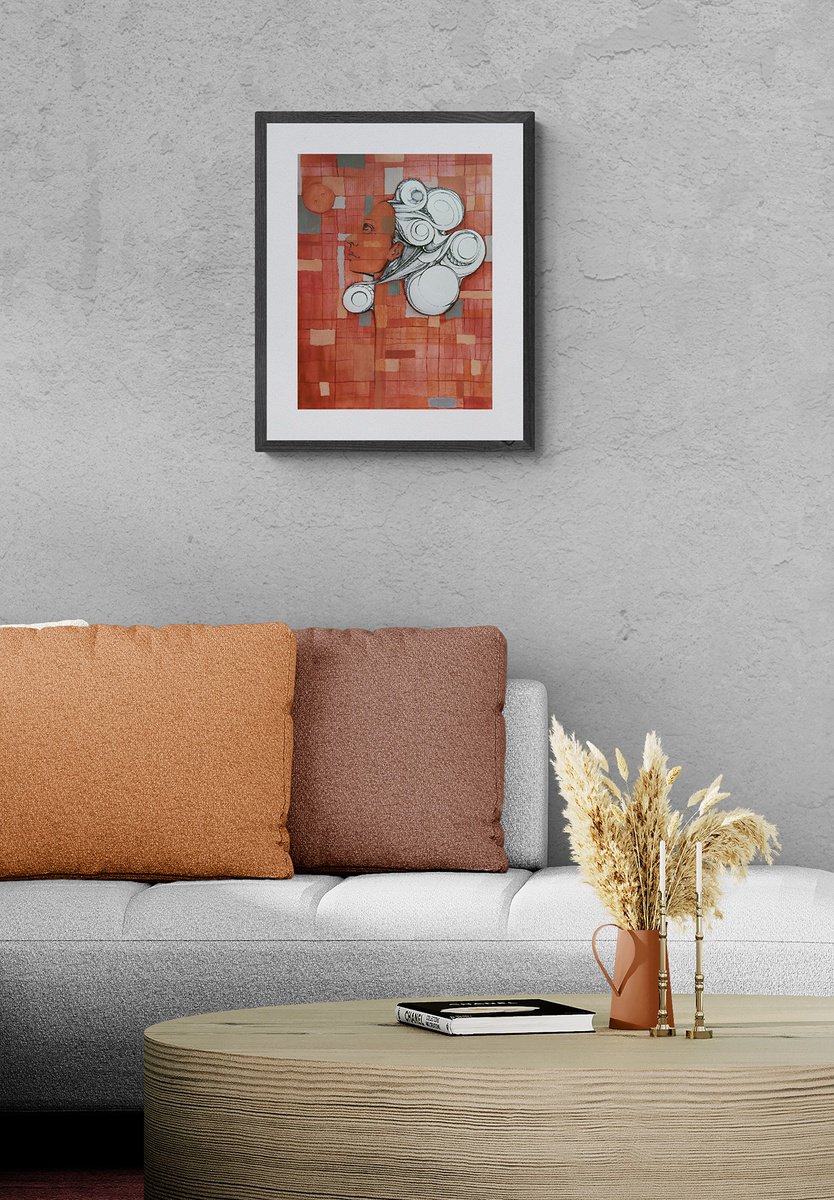 Surrealistic Portrait Painting By Marija Stojkovic, 12 X 17", Determination Ii, Original Artwork