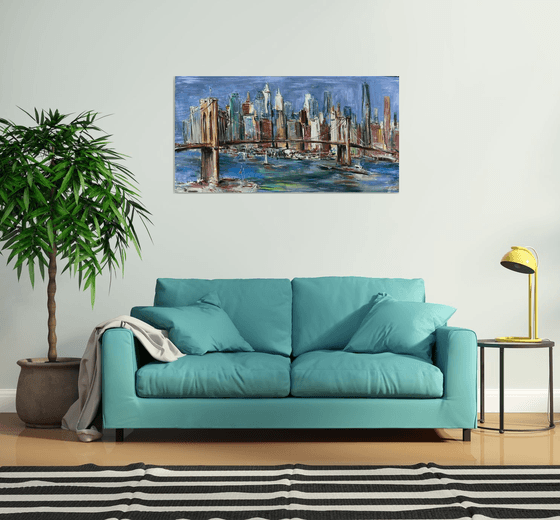 Brooklyn bridge, abstract impressionist painting 70x135cm