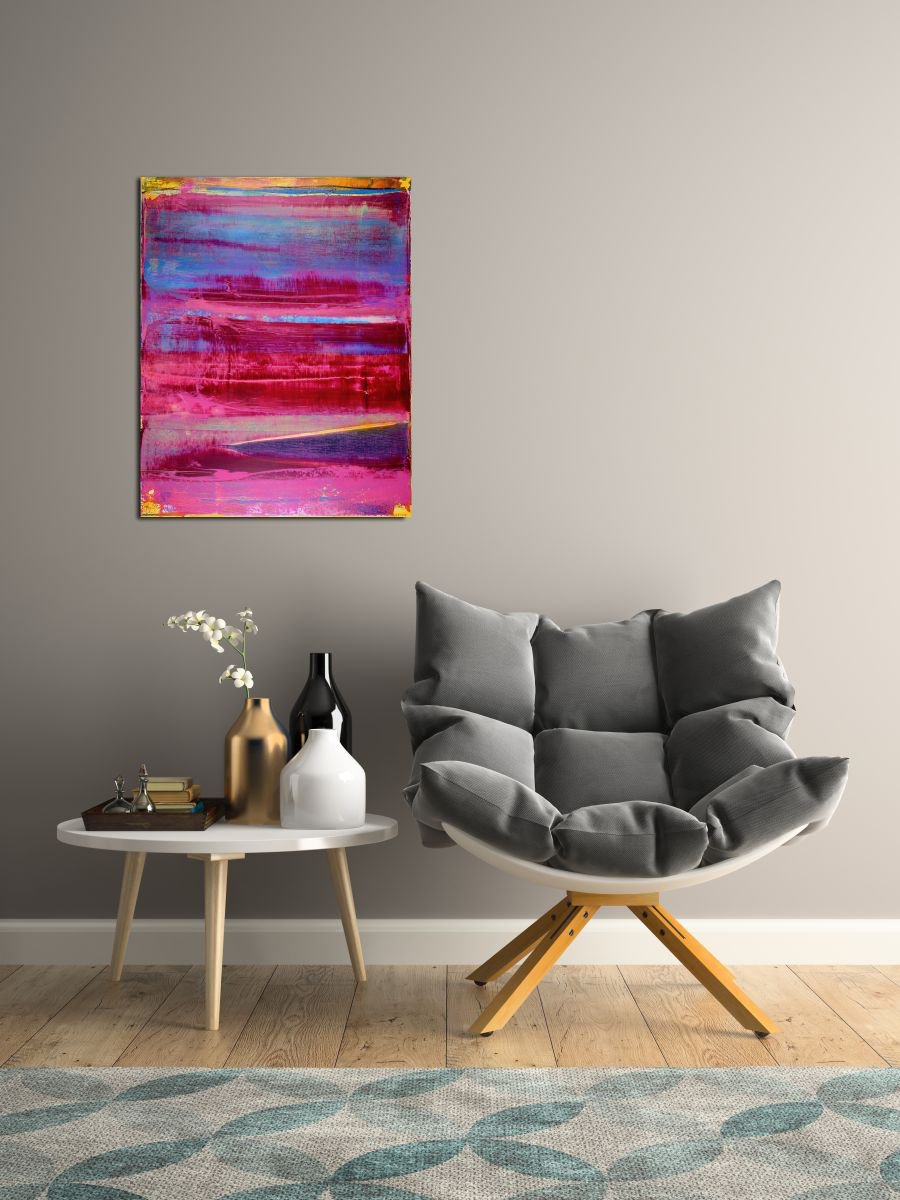 Abstract Acrylic Painting By Nestor Toro, 16 X 20", Iridescent Rose Panorama, Original Artwork