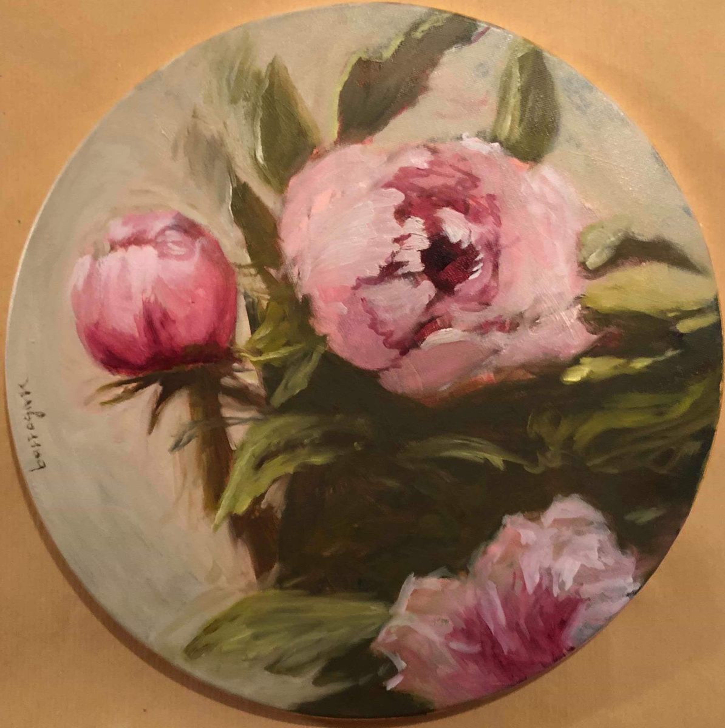 Round Pink Peonie Flower Oil Painting On Fine It Artfinder