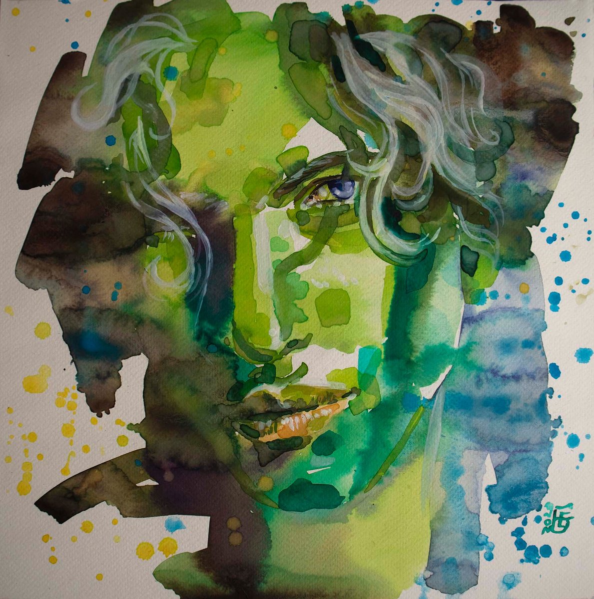 Impressionistic Portrait Watercolour By Kateryna Bortsova, 12 X 12", Summer Heat Watercolour Portrait Painting, Original Artwork
