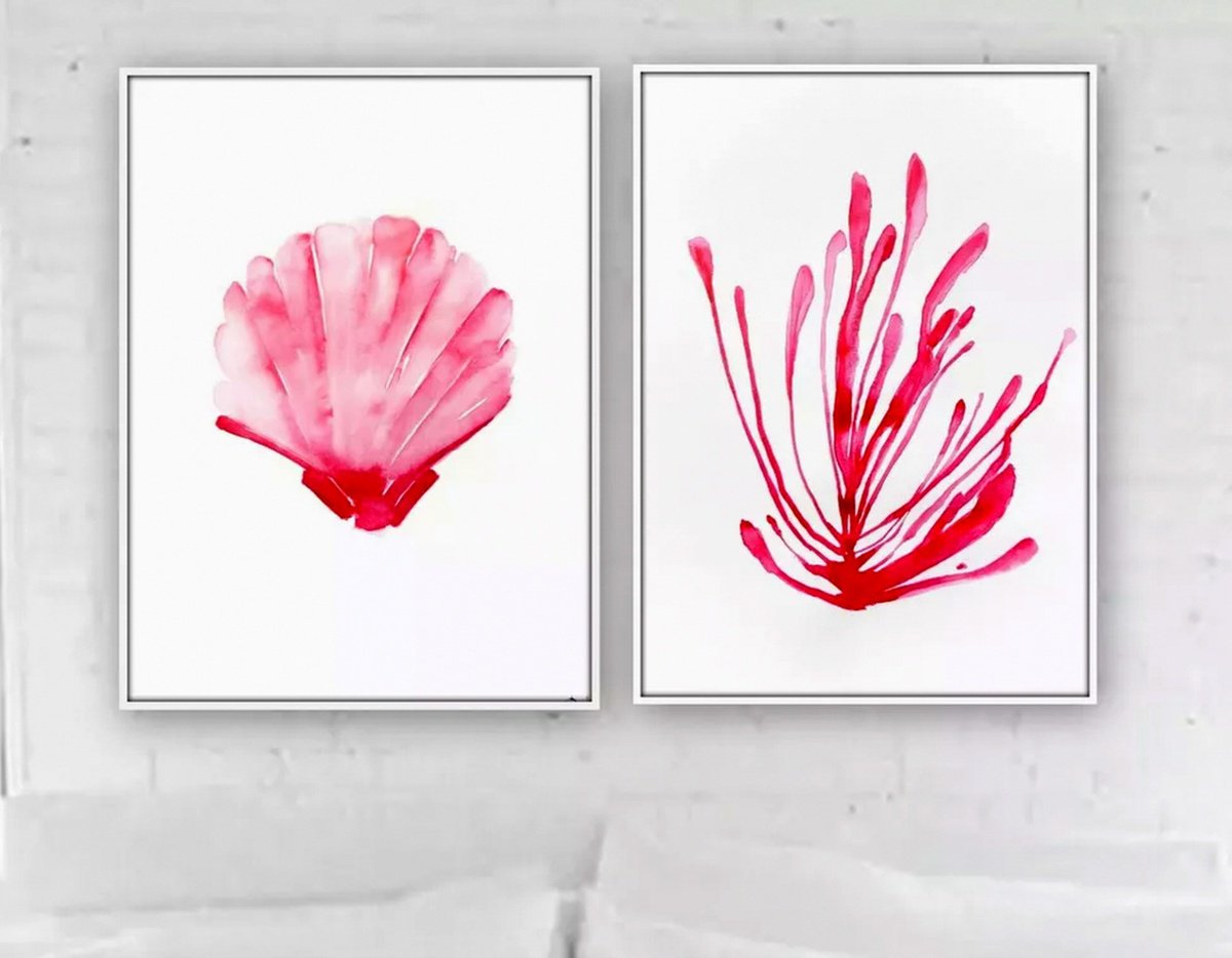 Impressionistic Animal Drawing By Nadia Moniatis, 12 X 17", Corals., Original Artwork