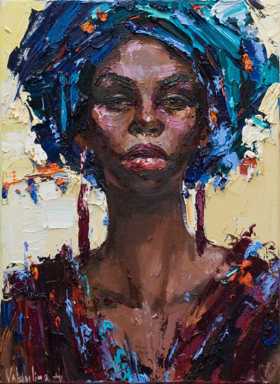 African woman portrait Original impasto oil painting