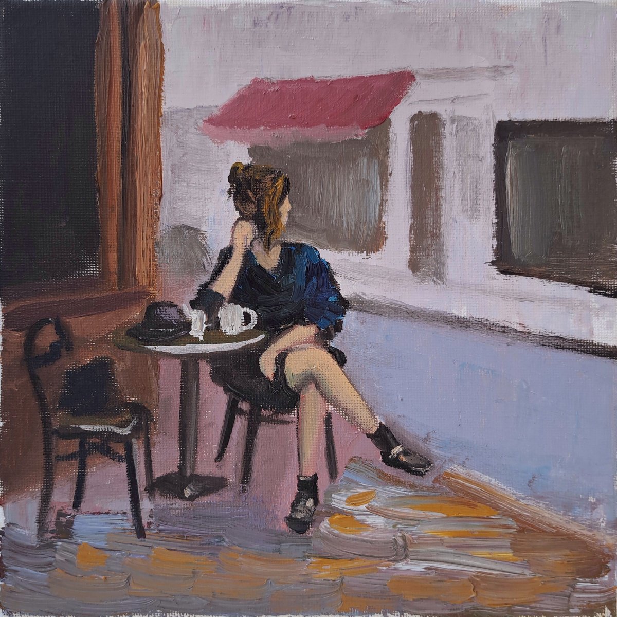 A woman in French cafe by Dmitry Fedorov