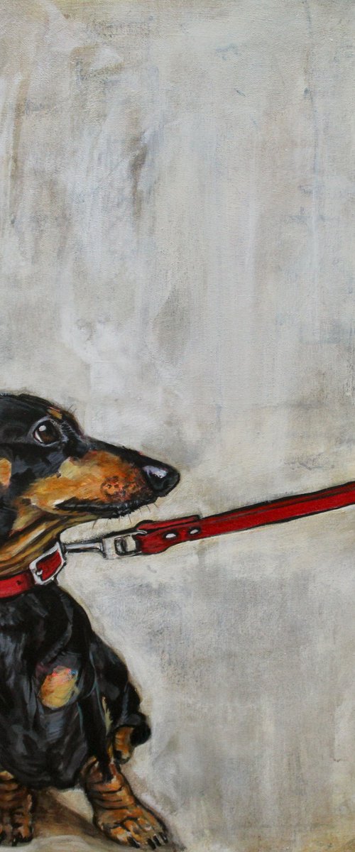 Dachshund painting called A Battle Of Wills by Victoria Coleman