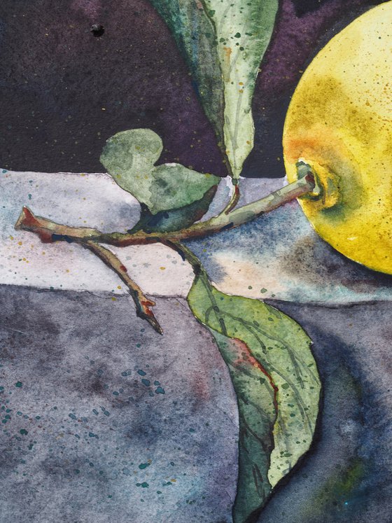 The lemon - original watercolor, darkness light, artwork for kitchen