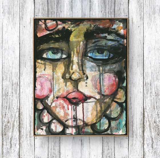 Funky Face Clown 2  - Mixed Media Painting by Kathy Morton Stanion