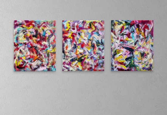 - KYROKUL - TEXTURED ABSTRACT EXPRESSIONISM STYLE Triptych on unstretched canvases.