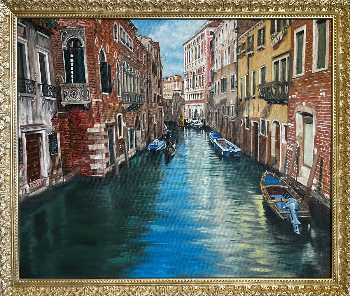 Photorealistic Oil Painting , Ethereal Waters: A Venetian Afternoon By Angelo Di Carlo, 27 X 22, Artwork For Sale On Artfinder