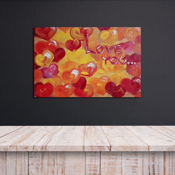 Heart rhythm - love you, oil painting, love, lovers, heart, for woman, gift for lovers, in love