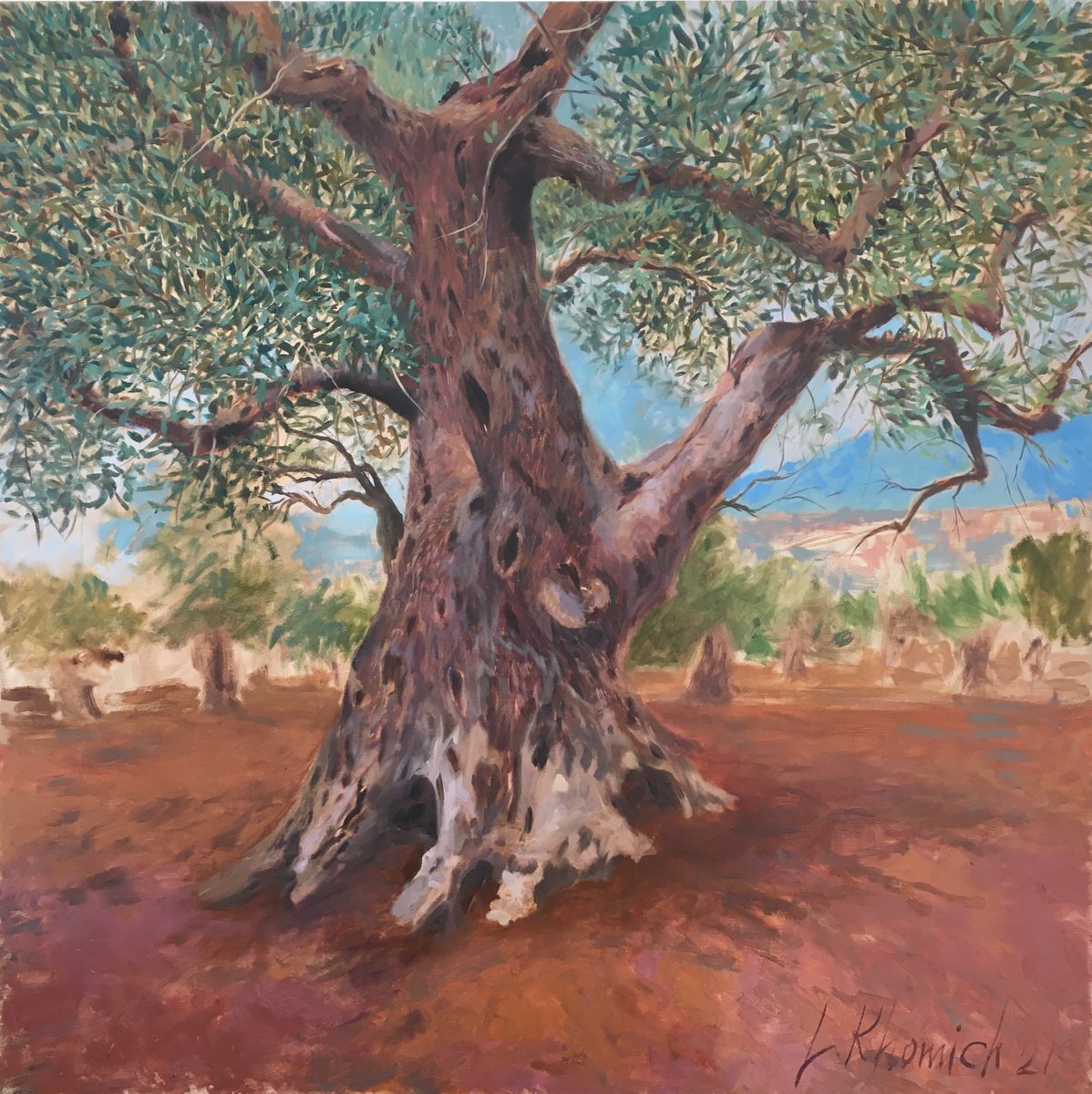 Olive Trees, Israeli landscape, Realistic art by Leo Khomich