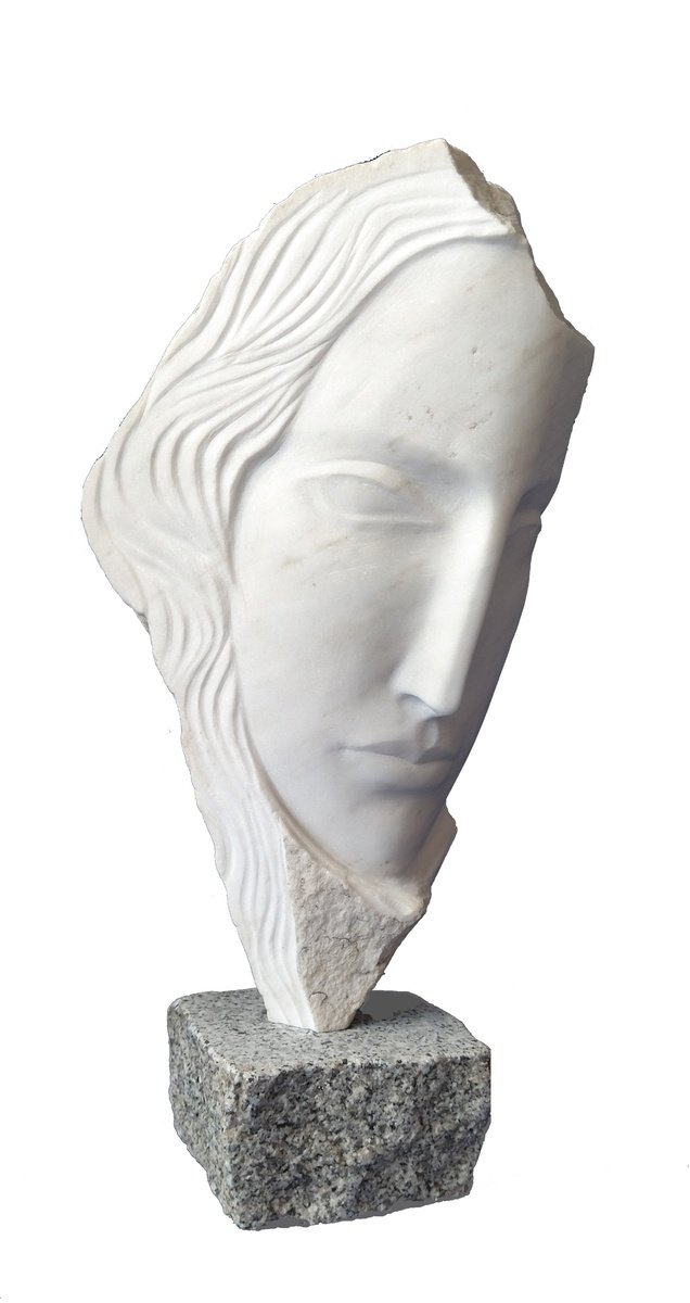 Impressionistic Portrait Stone Sculpture By Rasho Mitev, 7 X 15", "Aya", Original Artwork
