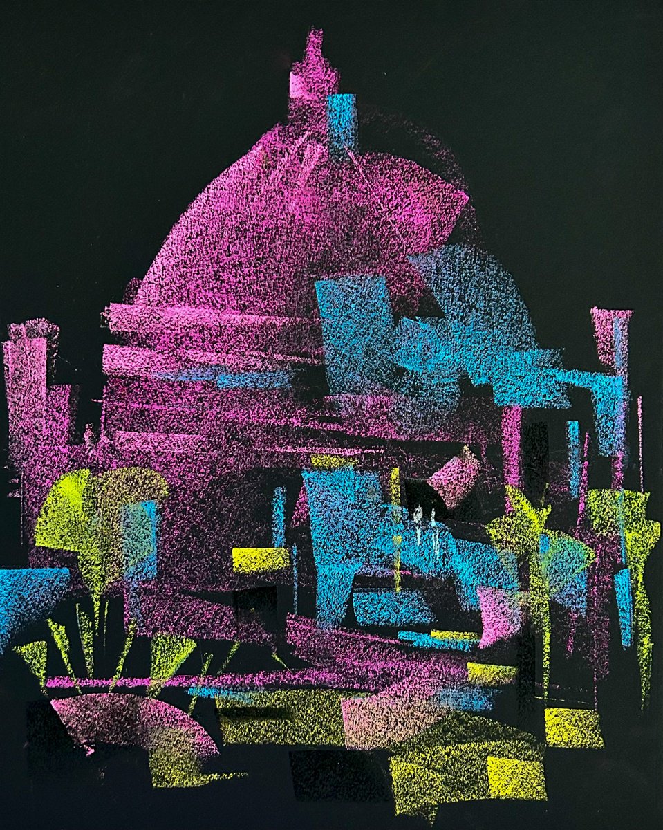 Expressive Cityscapes Drawing By Deke Wightman, 11 X 14, Rising Karlskirche, Original Artwork