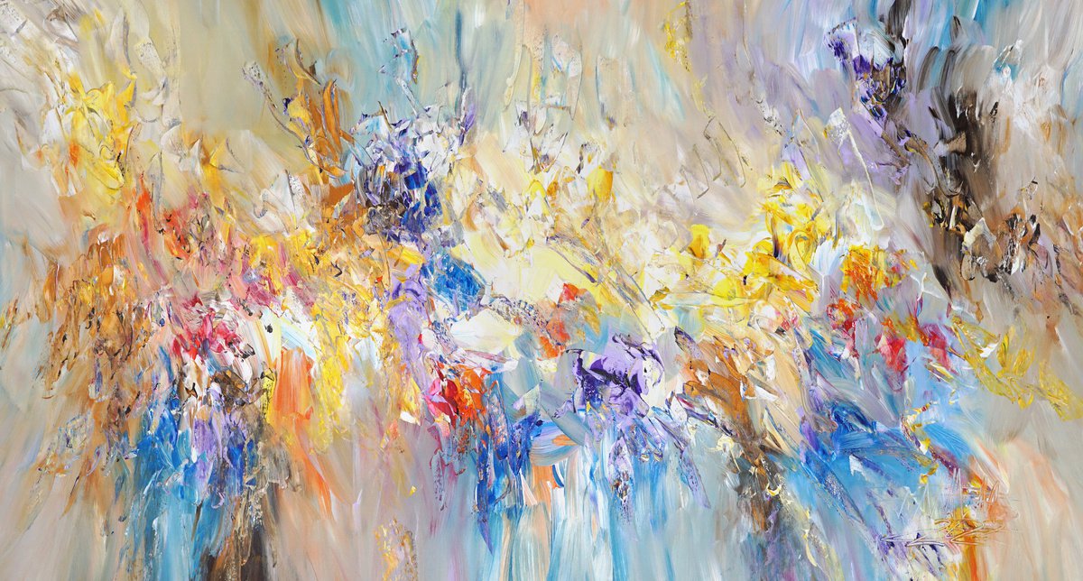 Abstract Acrylic Painting By Peter Nottrott, 61 X 33", Soft Summer Adventure C 1, Original Artwork