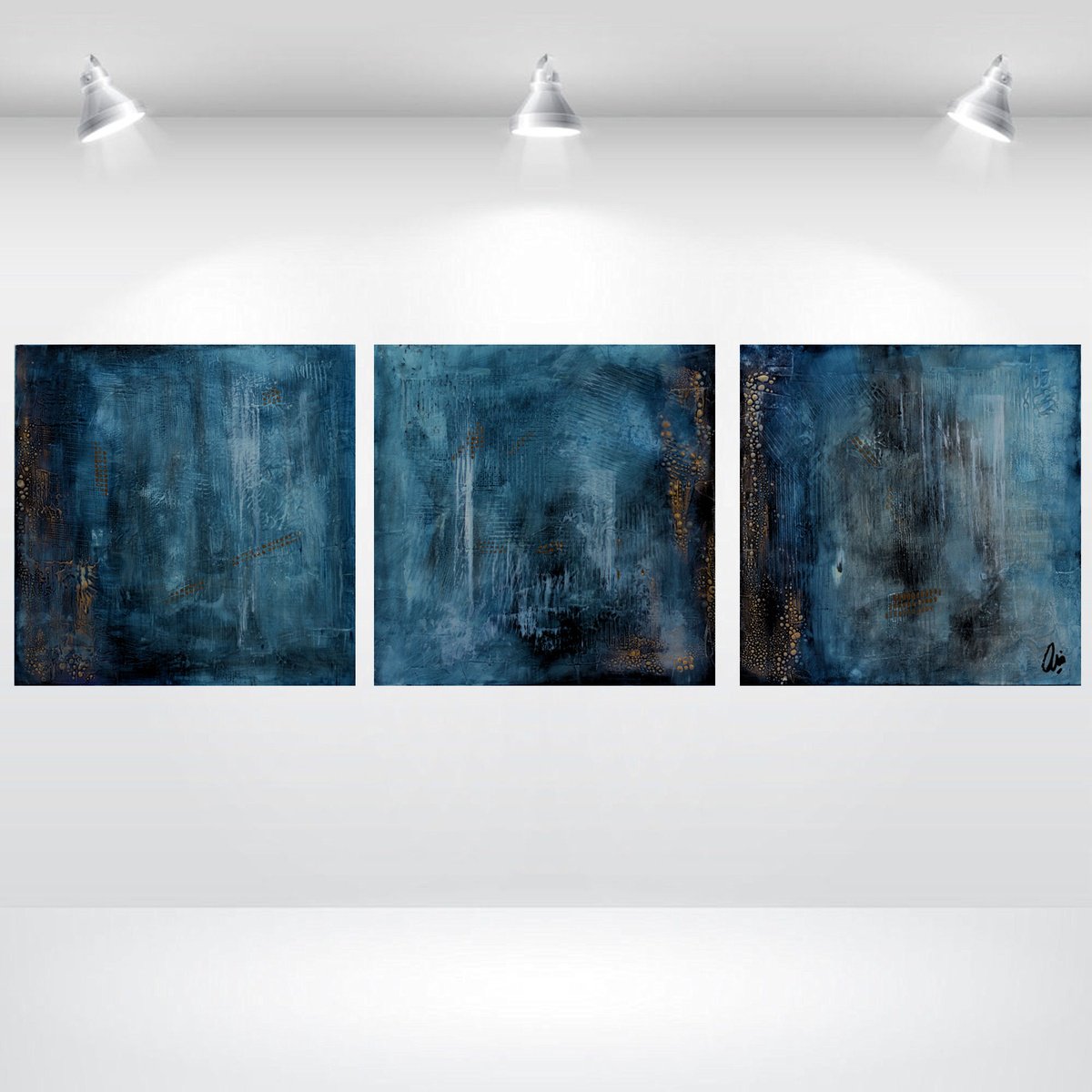 Abstract Acrylic Painting By Edelgard Schroer, 58 X 19, Deep Blue, Original Artwork