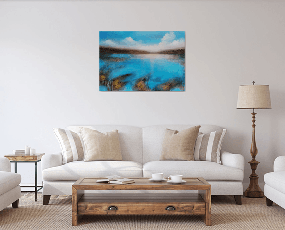 A XL large original semi-abstract beautiful structured mixed media painting of a seascape "Dream"