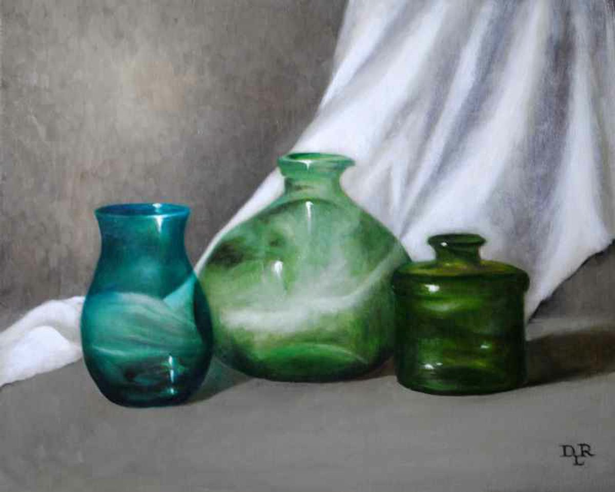 Photorealistic Still Life Oil Painting By Daniela Roughsedge, 20 X 16, Harmony In Green, Original Artwork