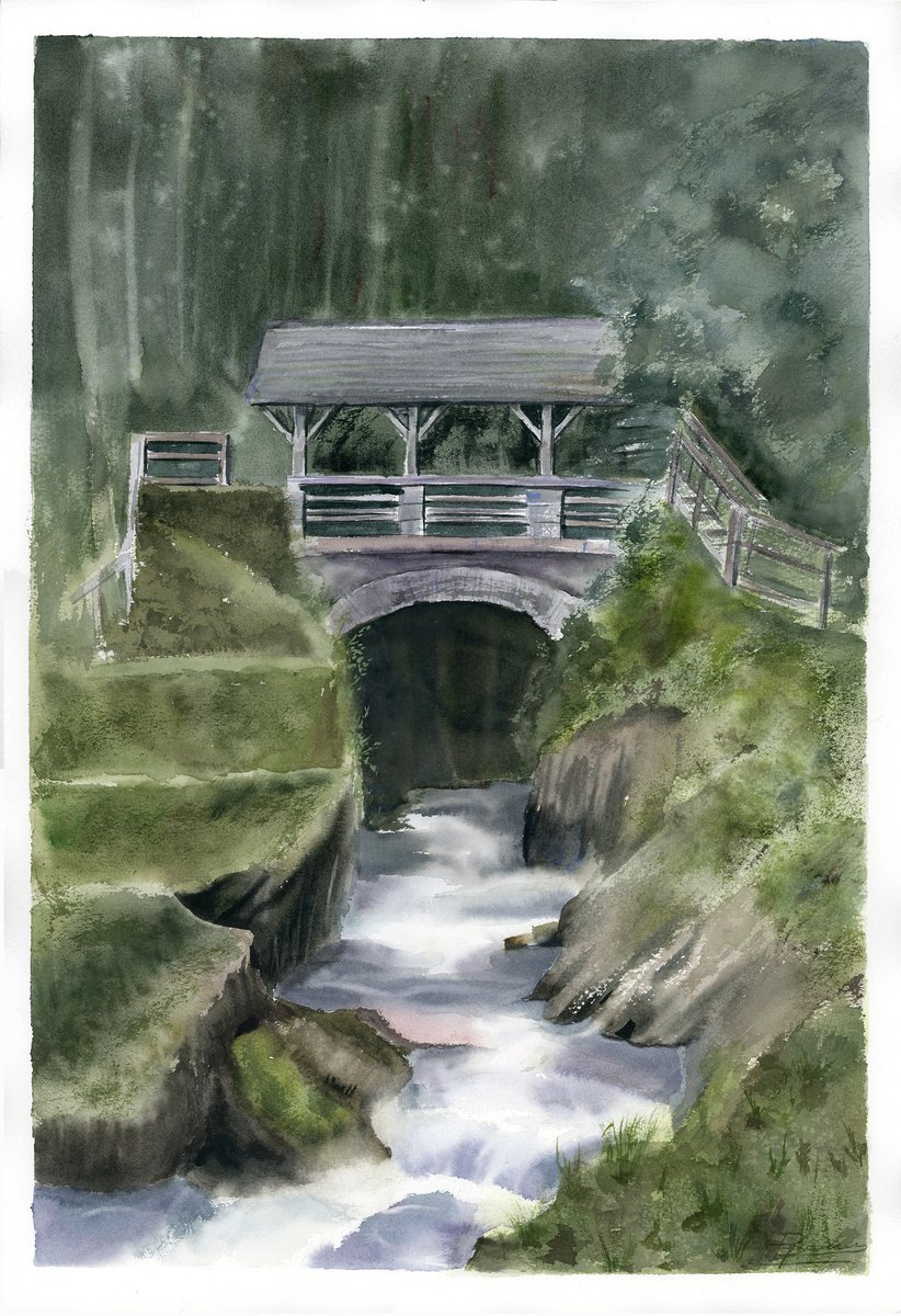 Impressionistic Watercolour , Gorge Bridge By Olga Tchefranov (Shefranov), 14 X 20, Artwork For Sale On Artfinder